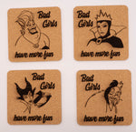 Disney Villains Cork Coasters (Maleficent, Ursula, Cruella De Vil, and The Evil Queen)