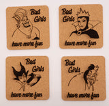 Disney Villains Cork Coasters (Maleficent, Ursula, Cruella De Vil, and The Evil Queen)